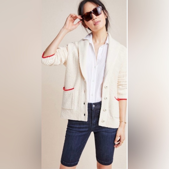 Anthropologie Lobster intarsia Cardigan Sweater Nautical Coastal Nantucket - Picture 4 of 12